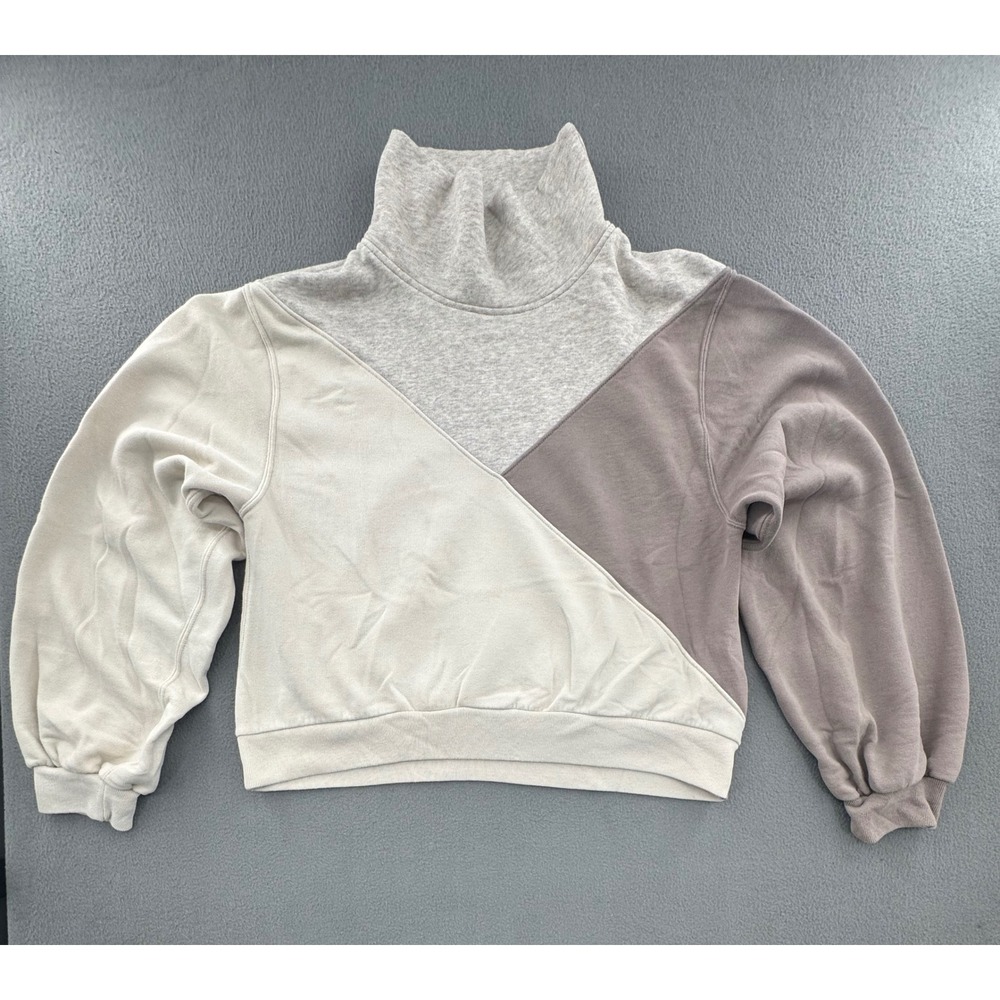 Abercrombie & Fitch Sweatshirt S Mock Neck Colorblock Neautral Soft Girl Earthy